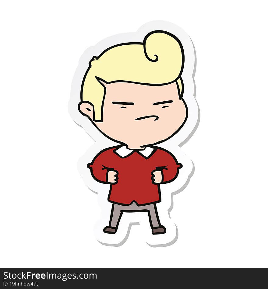 sticker of a cartoon cool guy with fashion hair cut