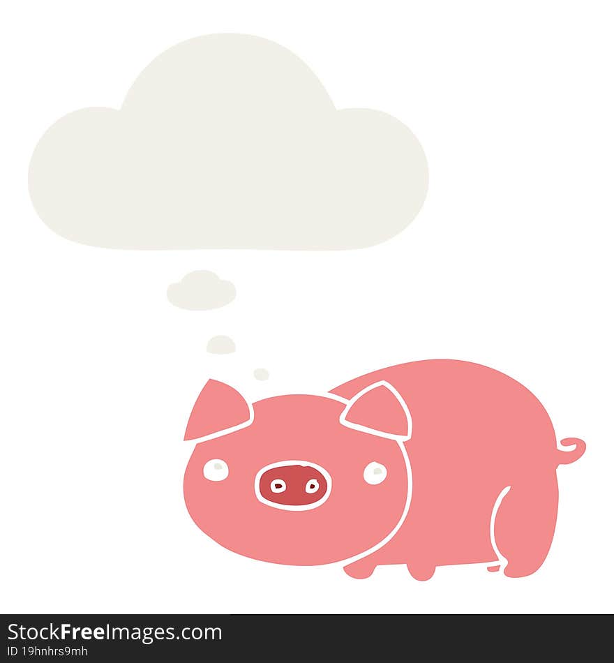 cartoon pig and thought bubble in retro style