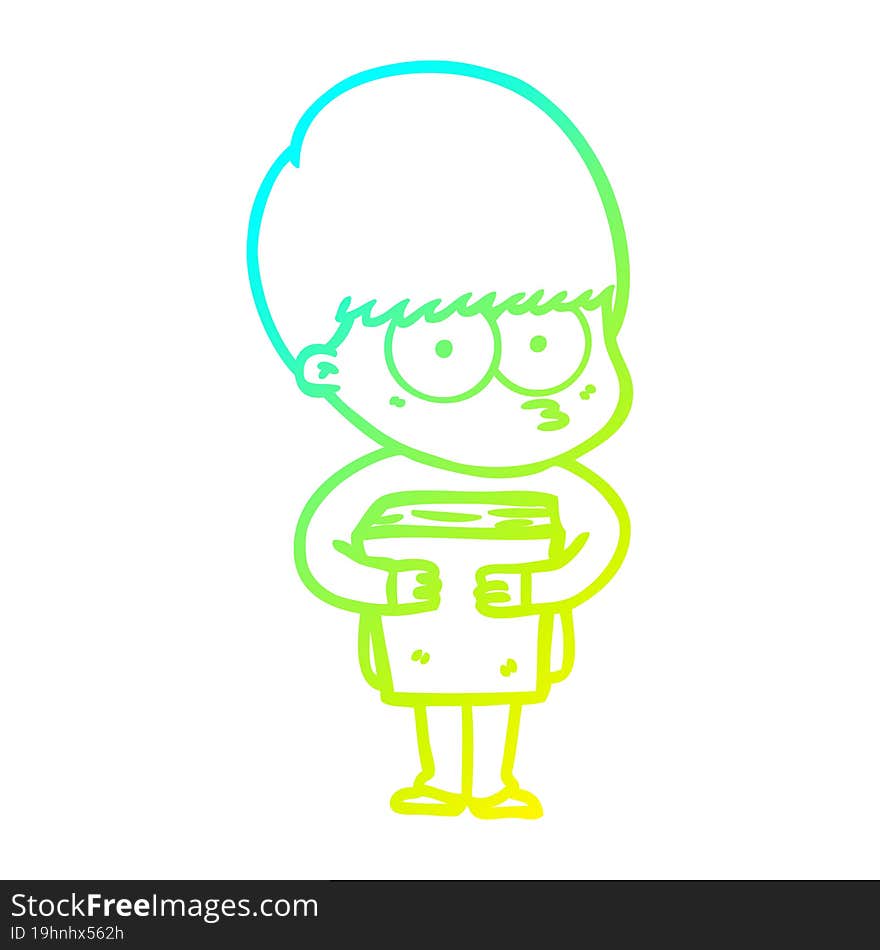 Cold Gradient Line Drawing Nervous Cartoon Boy Holding Book