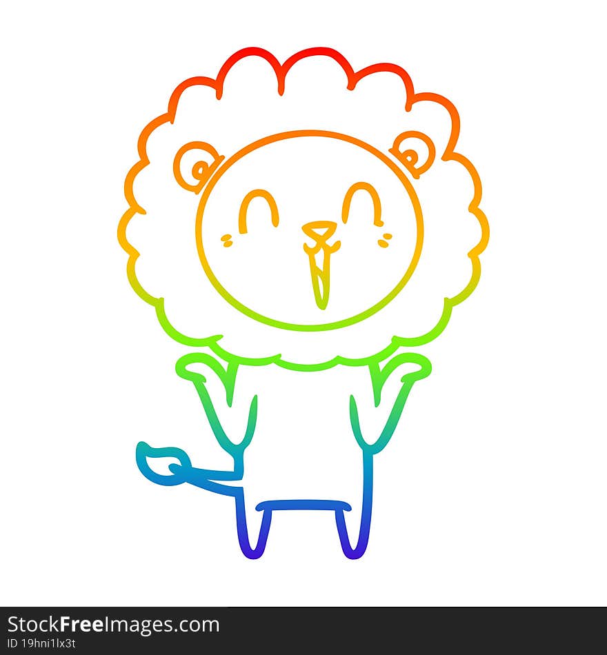 rainbow gradient line drawing laughing lion cartoon shrugging shoulders