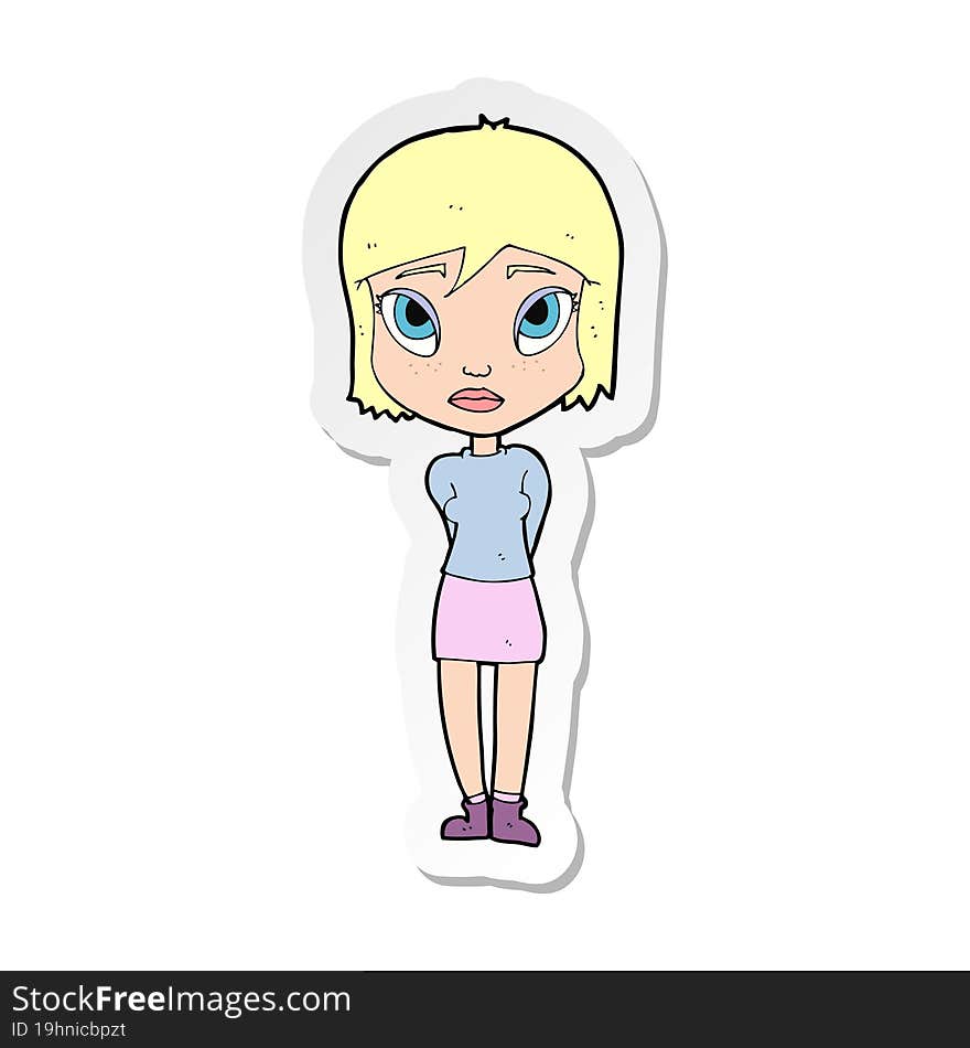 sticker of a cartoon shy girl