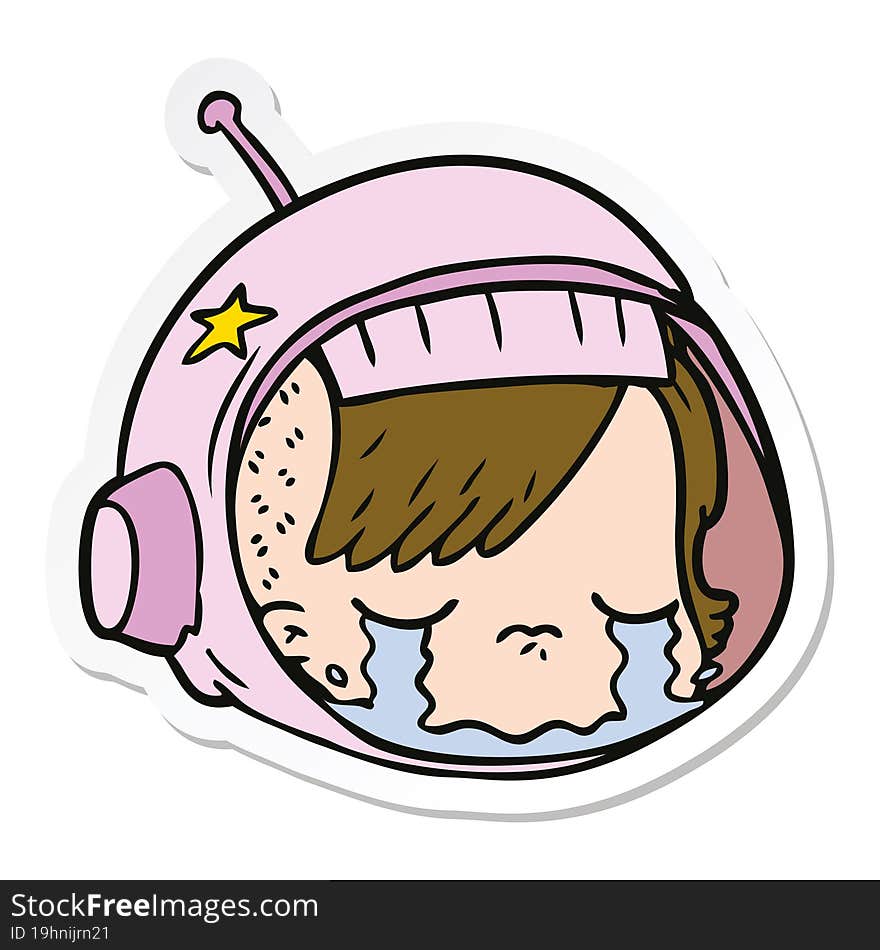 sticker of a cartoon astronaut face crying