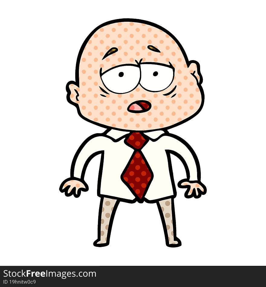 cartoon tired bald man in shirt and tie. cartoon tired bald man in shirt and tie