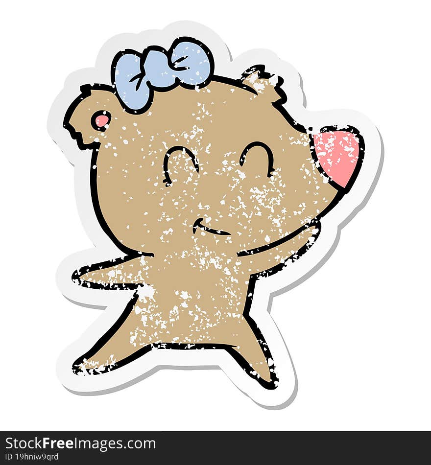 distressed sticker of a female bear cartoon