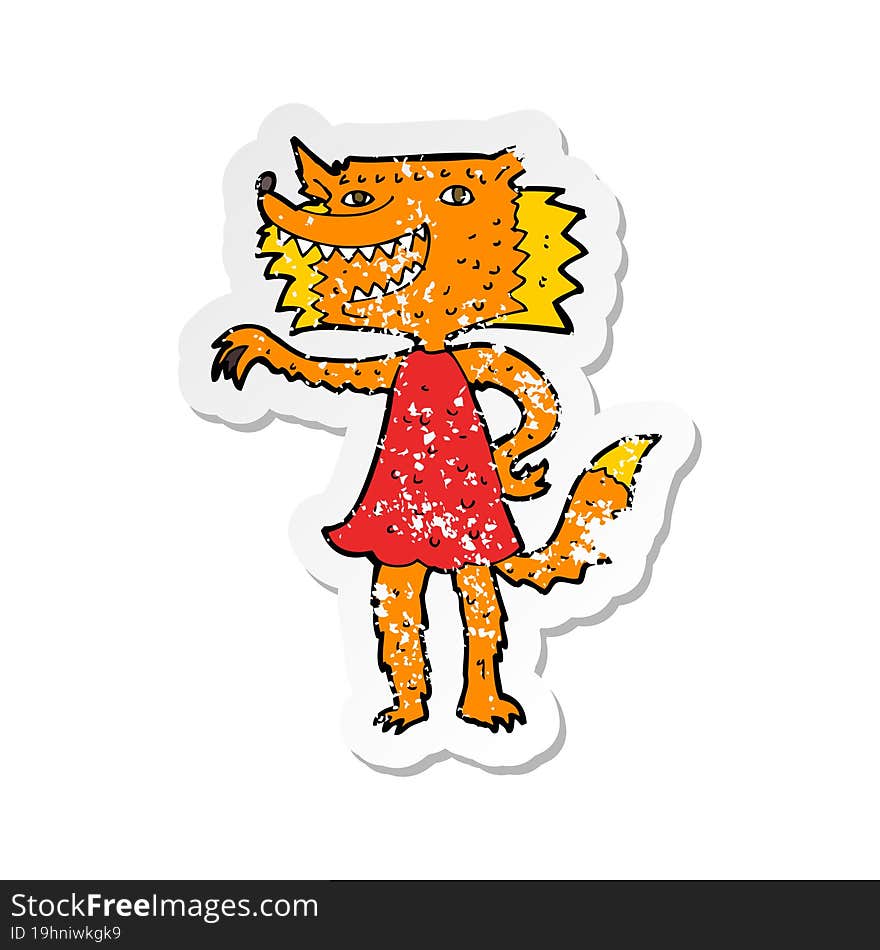 retro distressed sticker of a cartoon fox girl