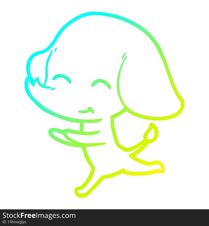 cold gradient line drawing cute cartoon elephant running