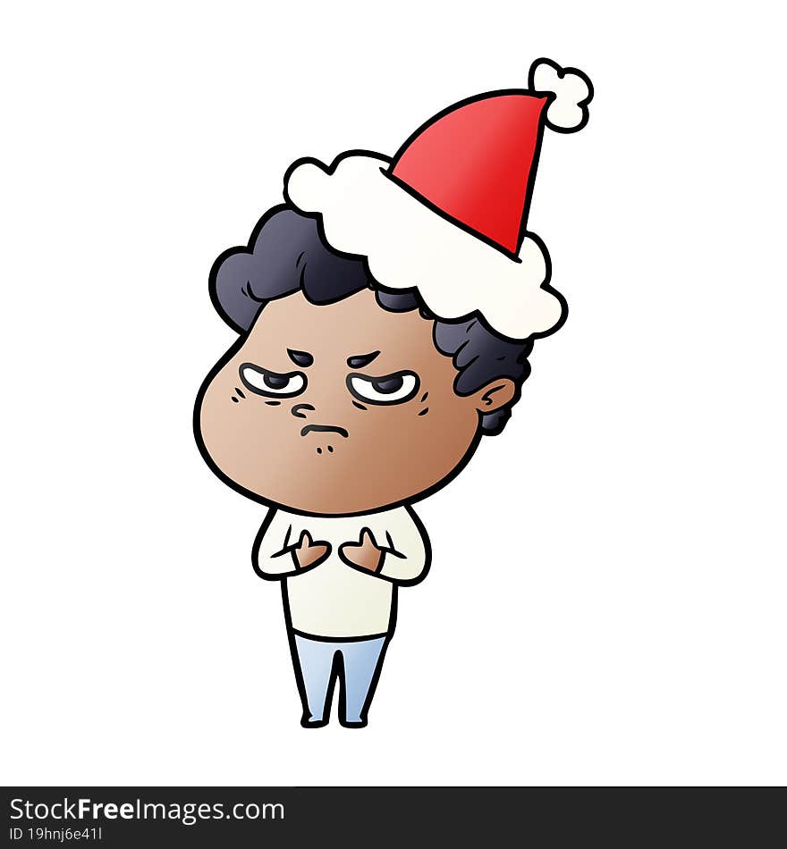 gradient cartoon of a angry man wearing santa hat