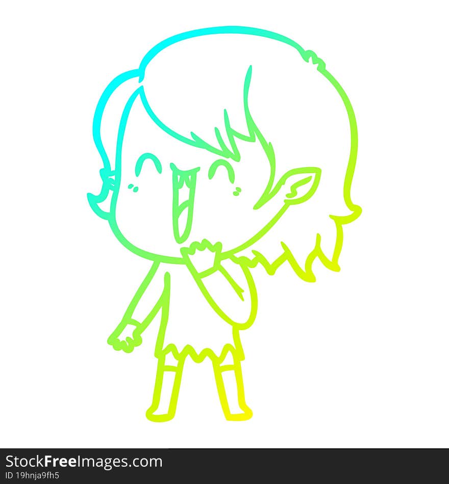 Cold Gradient Line Drawing Cute Cartoon Happy Vampire Girl