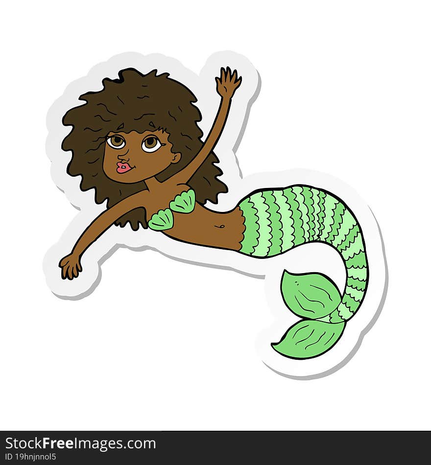 sticker of a cartoon pretty mermaid waving