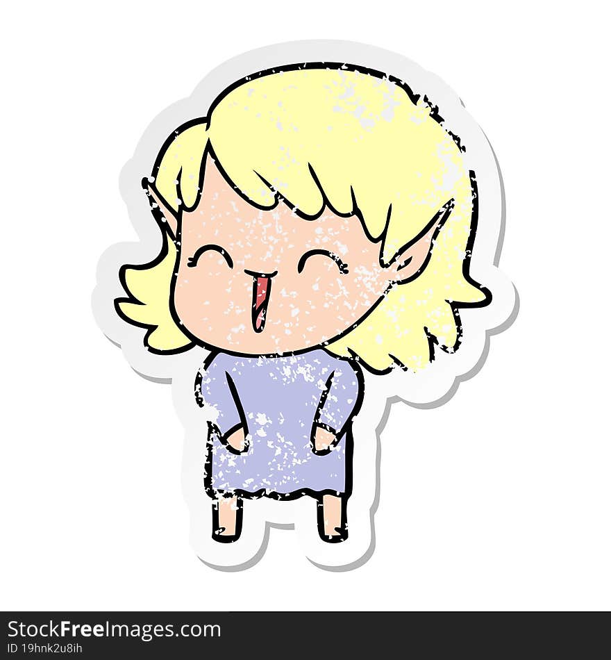 distressed sticker of a cartoon elf girl