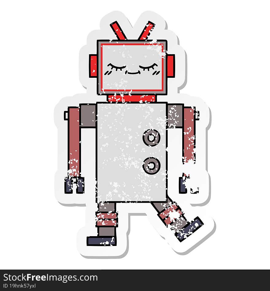 Distressed Sticker Of A Cute Cartoon Robot