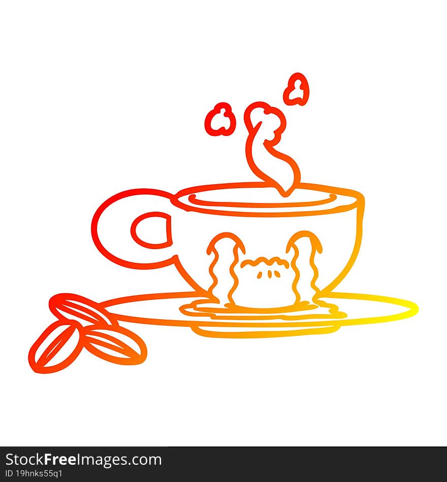 warm gradient line drawing of a cartoon crying espresso mug