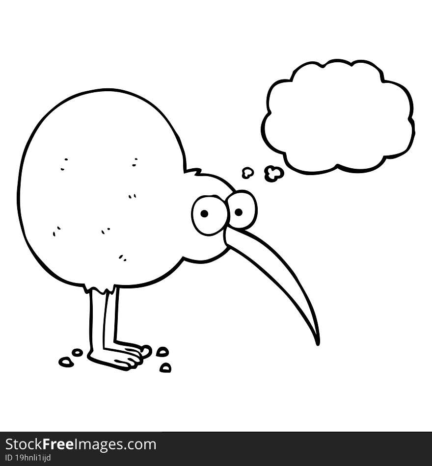 freehand drawn thought bubble cartoon kiwi