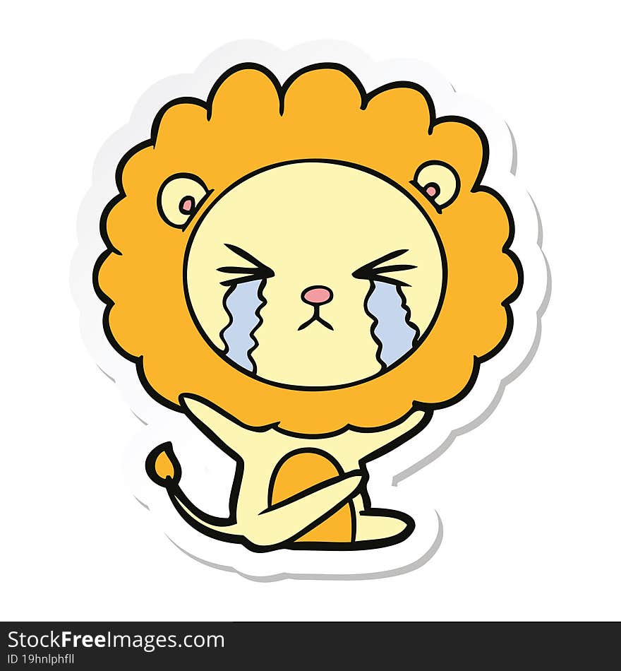 Sticker Of A Cartoon Crying Lion