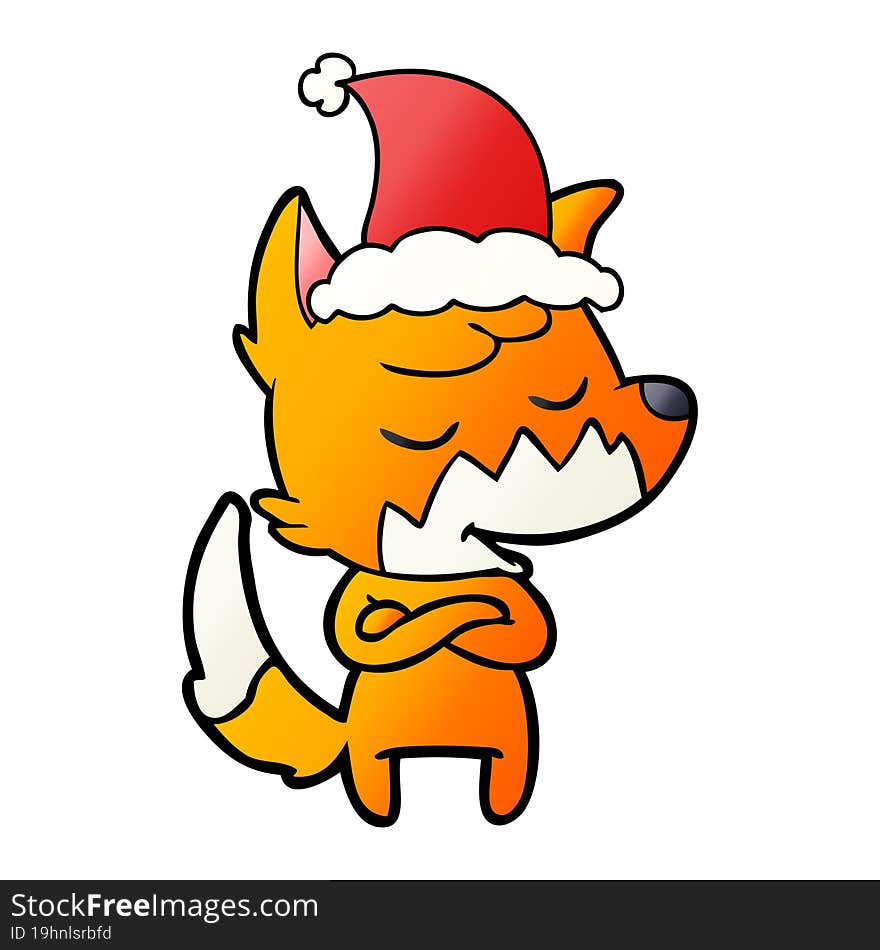 friendly gradient cartoon of a fox wearing santa hat