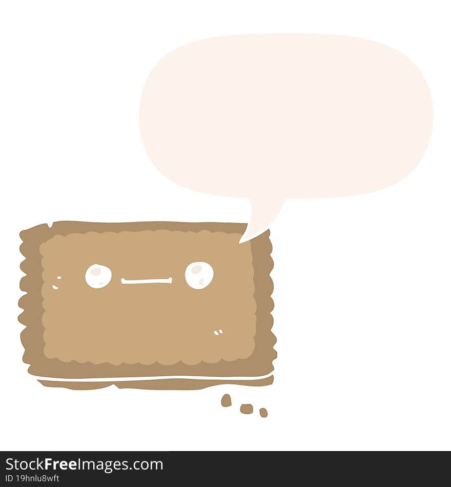 Cartoon Biscuit And Speech Bubble In Retro Style