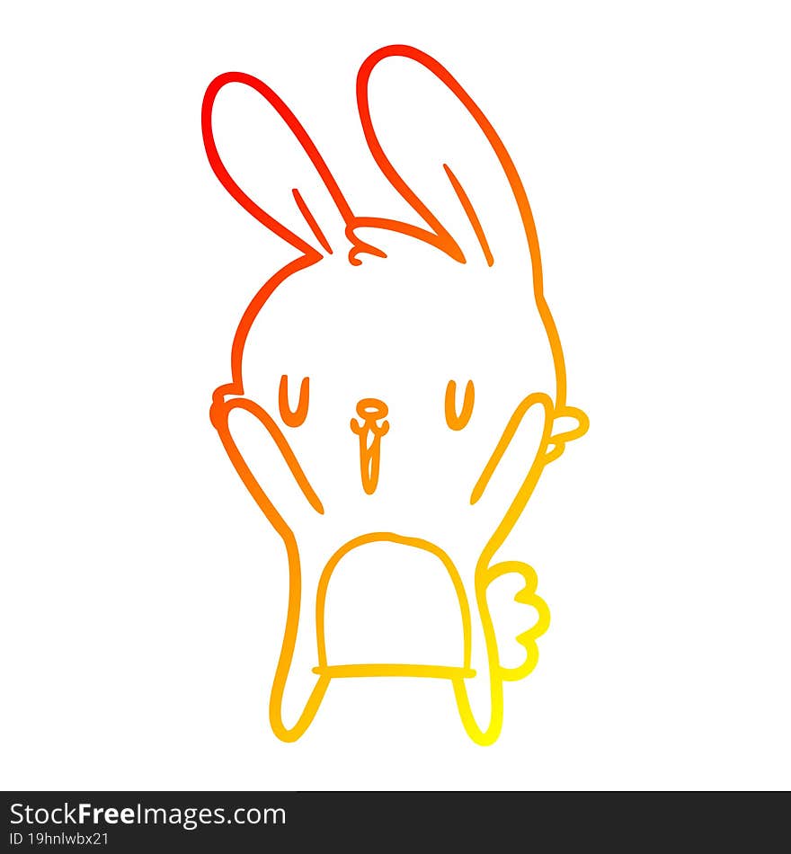 warm gradient line drawing of a cute cartoon rabbit