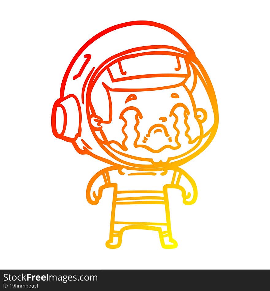 warm gradient line drawing of a cartoon crying astronaut