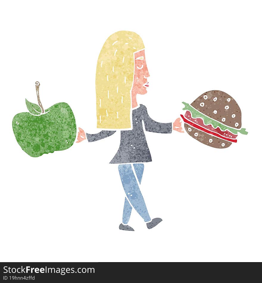 Cartoon Woman Deciding To Eat Healthy