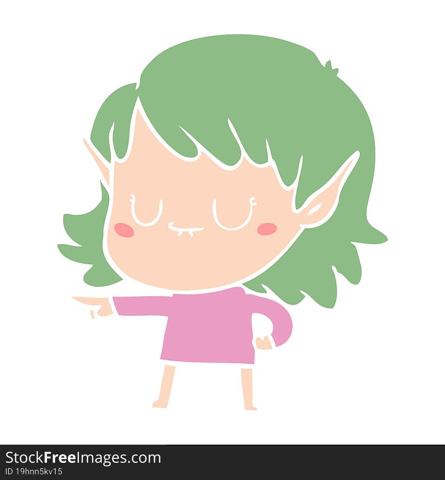 happy flat color style cartoon elf girl