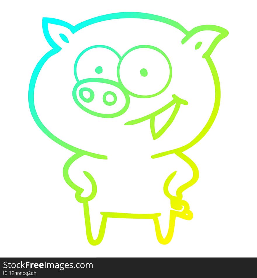 cold gradient line drawing of a cheerful pig cartoon