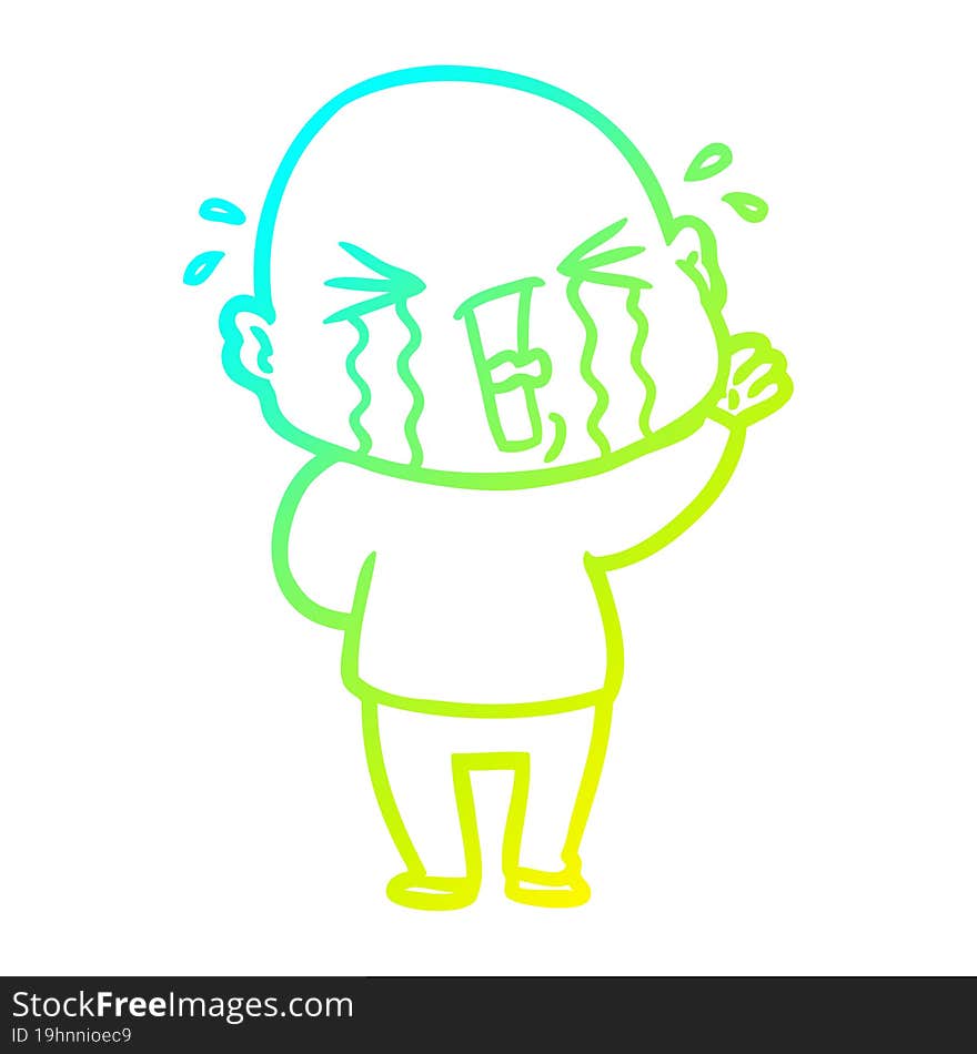 cold gradient line drawing cartoon crying bald man