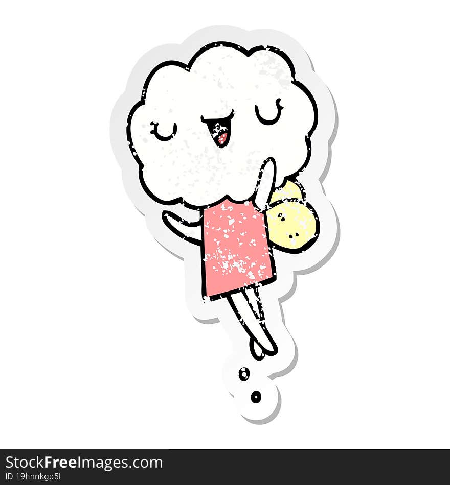 distressed sticker of a cute cartoon cloud head creature