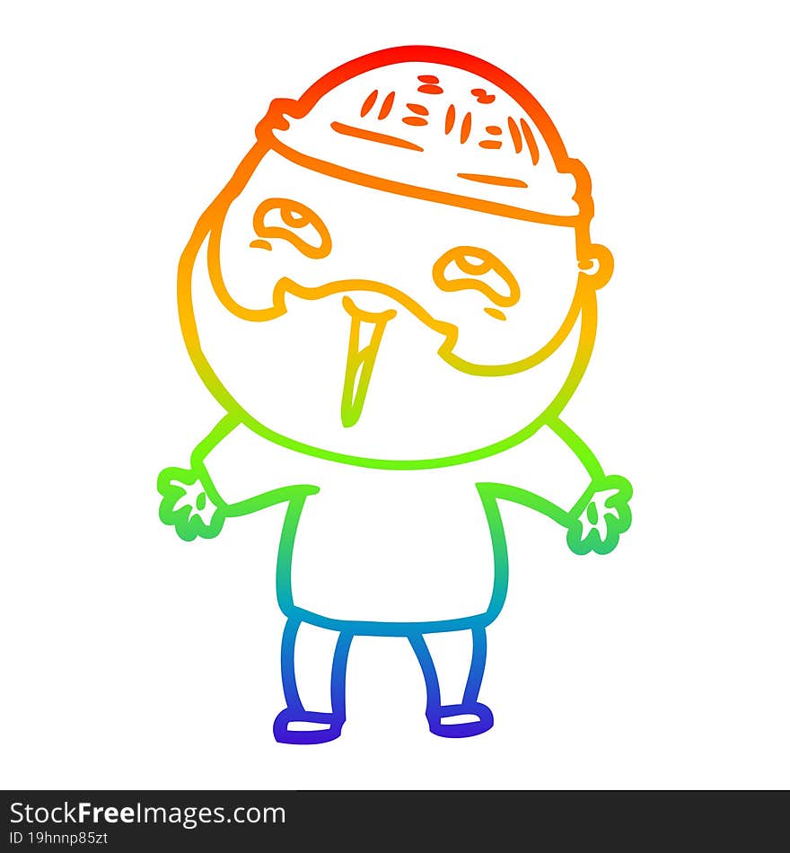 rainbow gradient line drawing cartoon happy bearded man