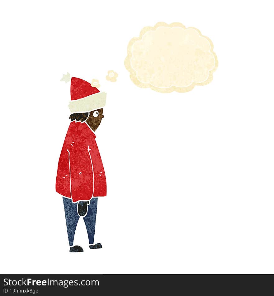 Cartoon Person In Winter Clothes With Thought Bubble