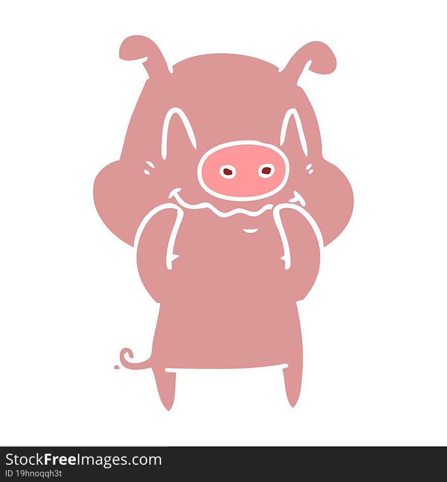 nervous flat color style cartoon pig