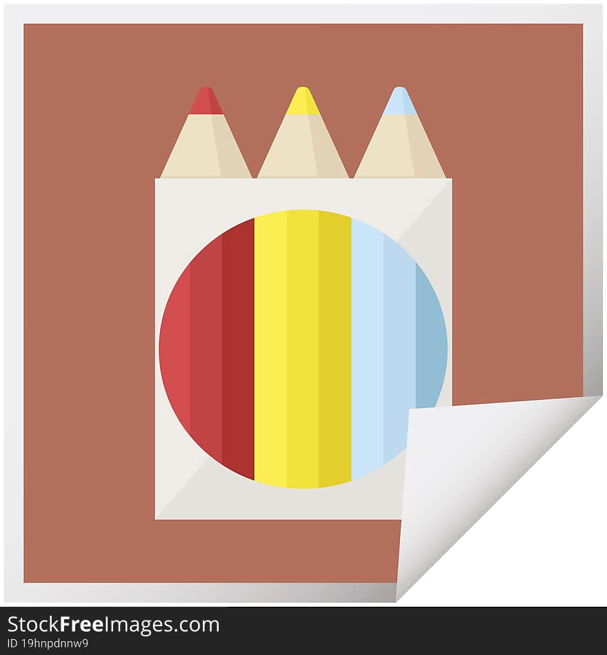 pack of coloring pencils graphic vector illustration square sticker. pack of coloring pencils graphic vector illustration square sticker