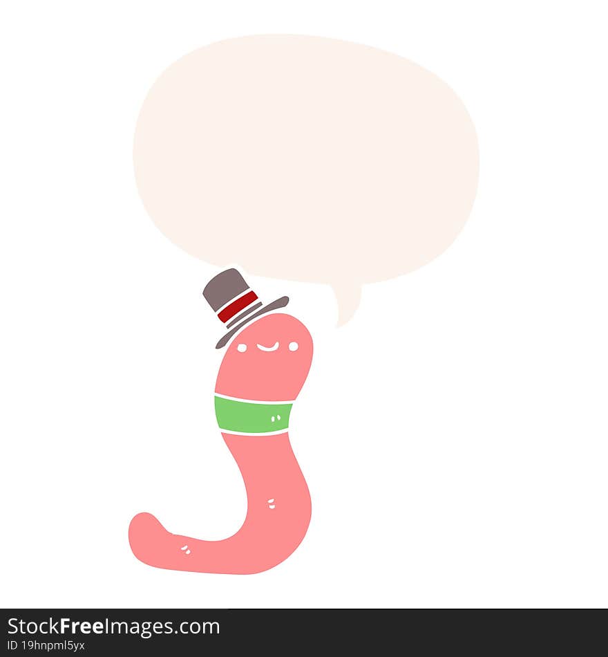 cute cartoon worm and speech bubble in retro style