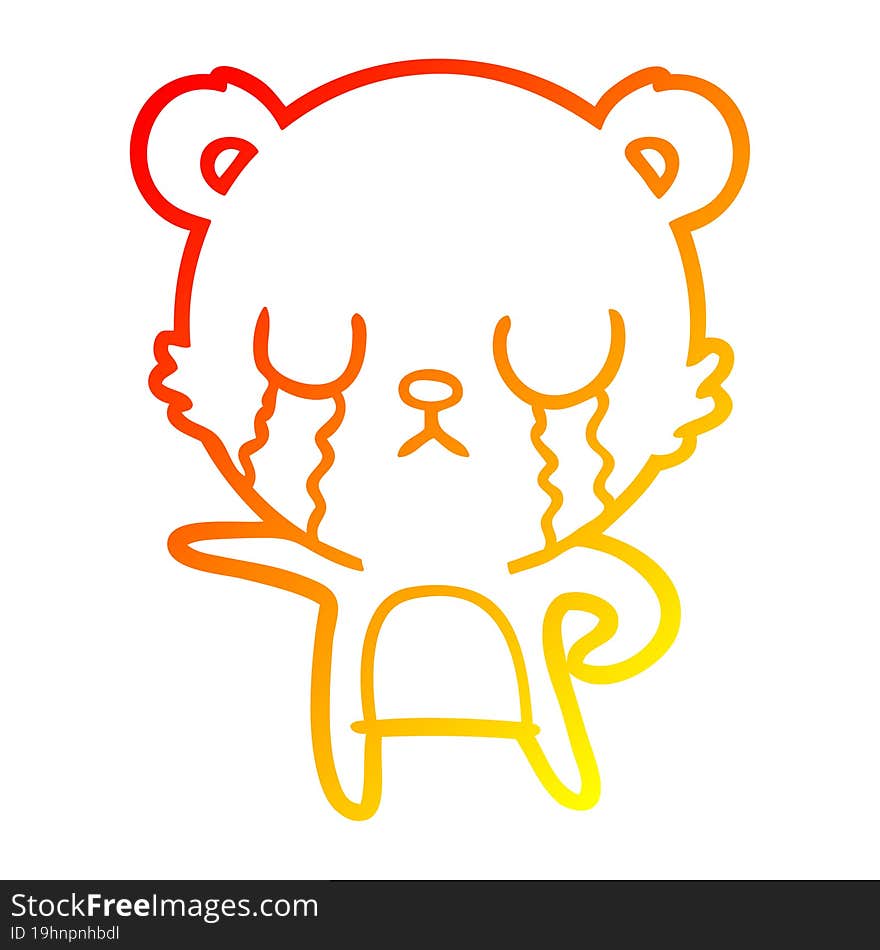 warm gradient line drawing crying cartoon bear