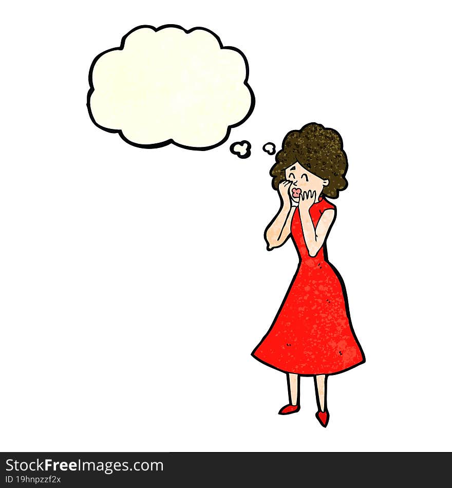 cartoon worried woman with thought bubble