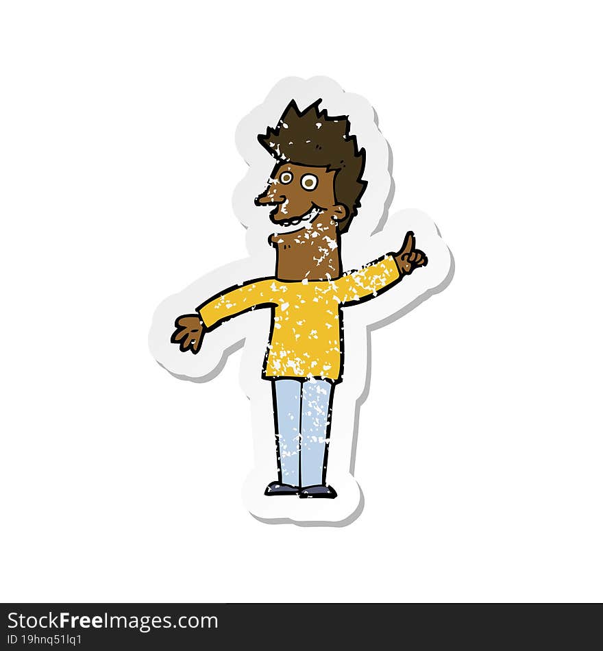 Retro Distressed Sticker Of A Cartoon Happy Man