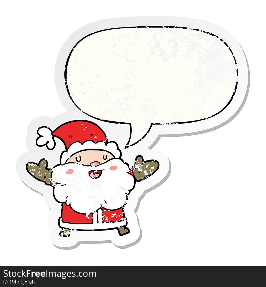 cartoon santa claus and speech bubble distressed sticker