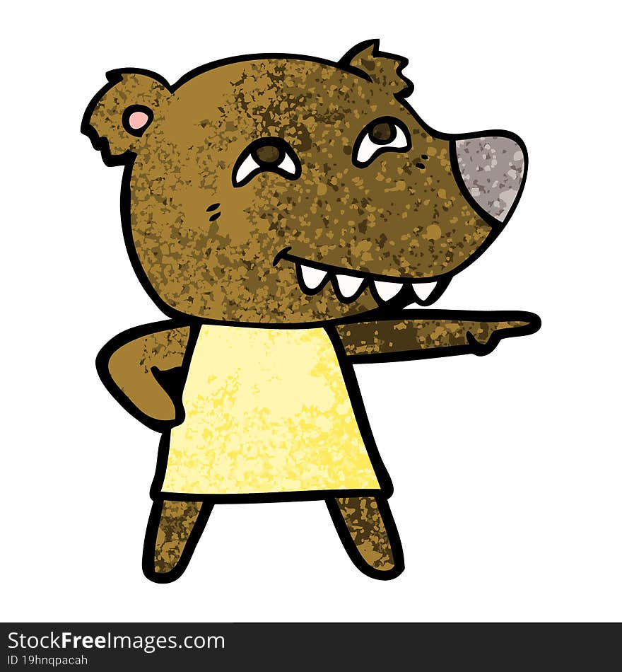 cartoon pointing bear girl showing teeth. cartoon pointing bear girl showing teeth