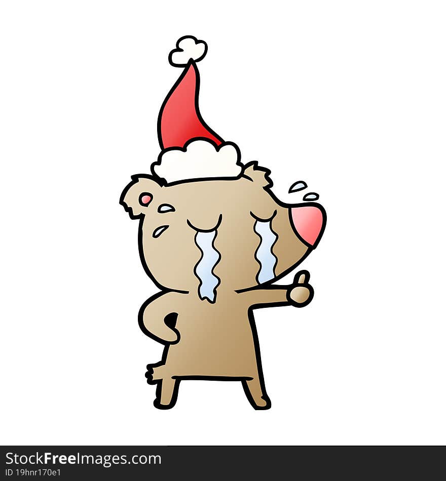 gradient cartoon of a crying bear wearing santa hat