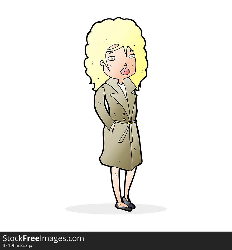 cartoon woman in trench coat