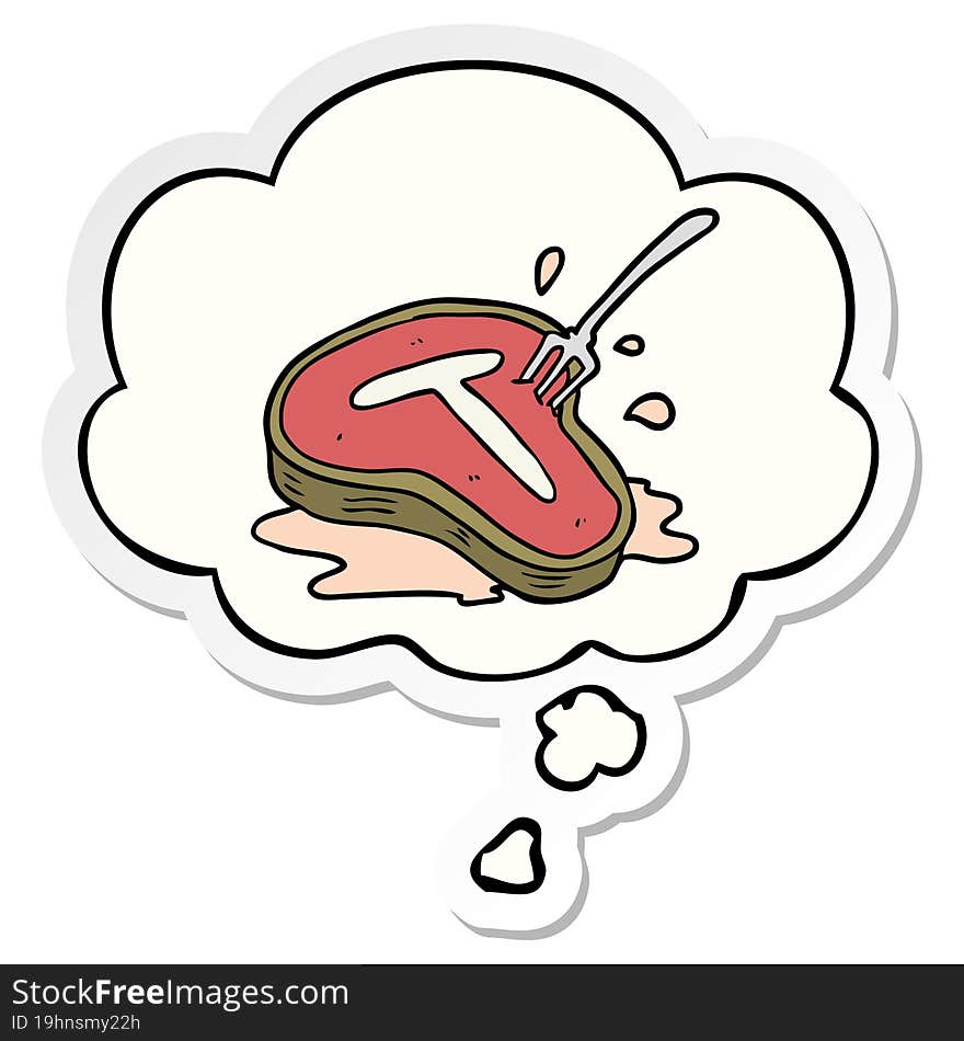 cartoon steak with thought bubble as a printed sticker