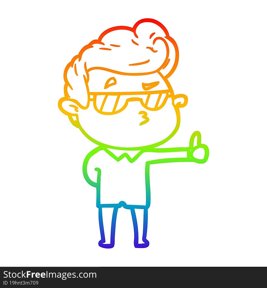 rainbow gradient line drawing of a cartoon cool guy