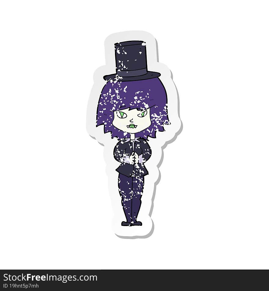 retro distressed sticker of a cartoon halloween vampire girl