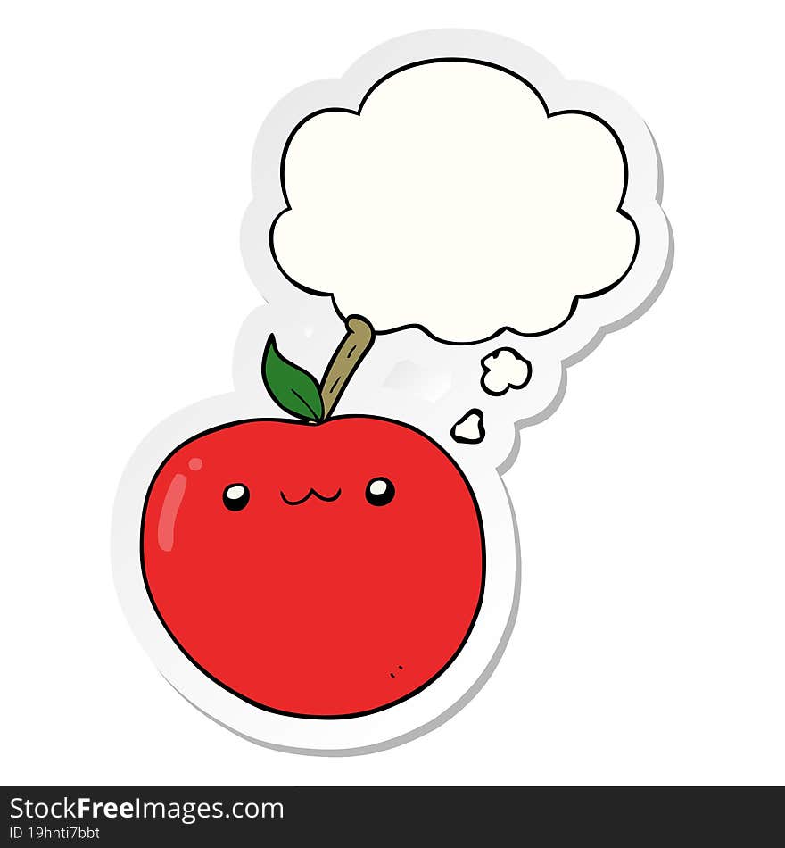 cartoon cute apple with thought bubble as a printed sticker