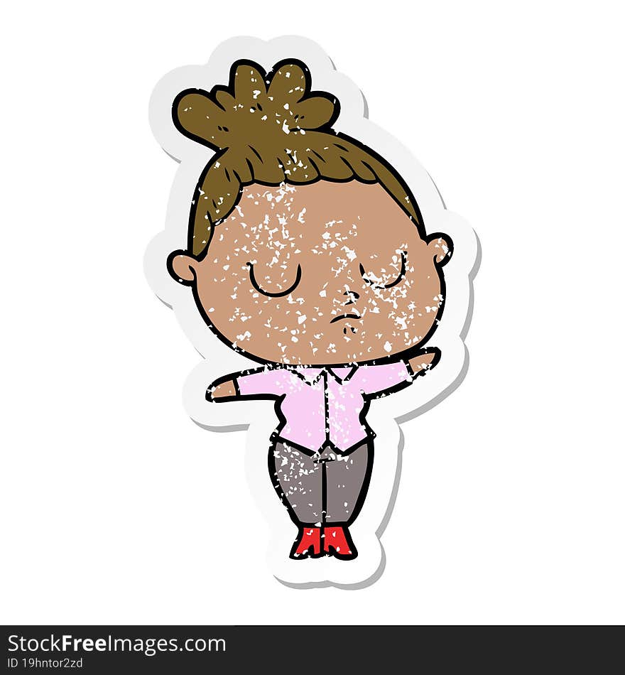 distressed sticker of a cartoon calm woman