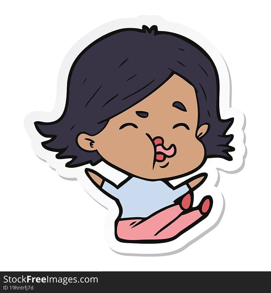 sticker of a cartoon girl pulling face