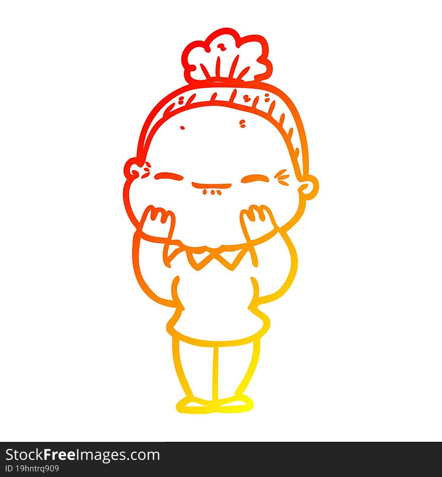 warm gradient line drawing cartoon peaceful old woman