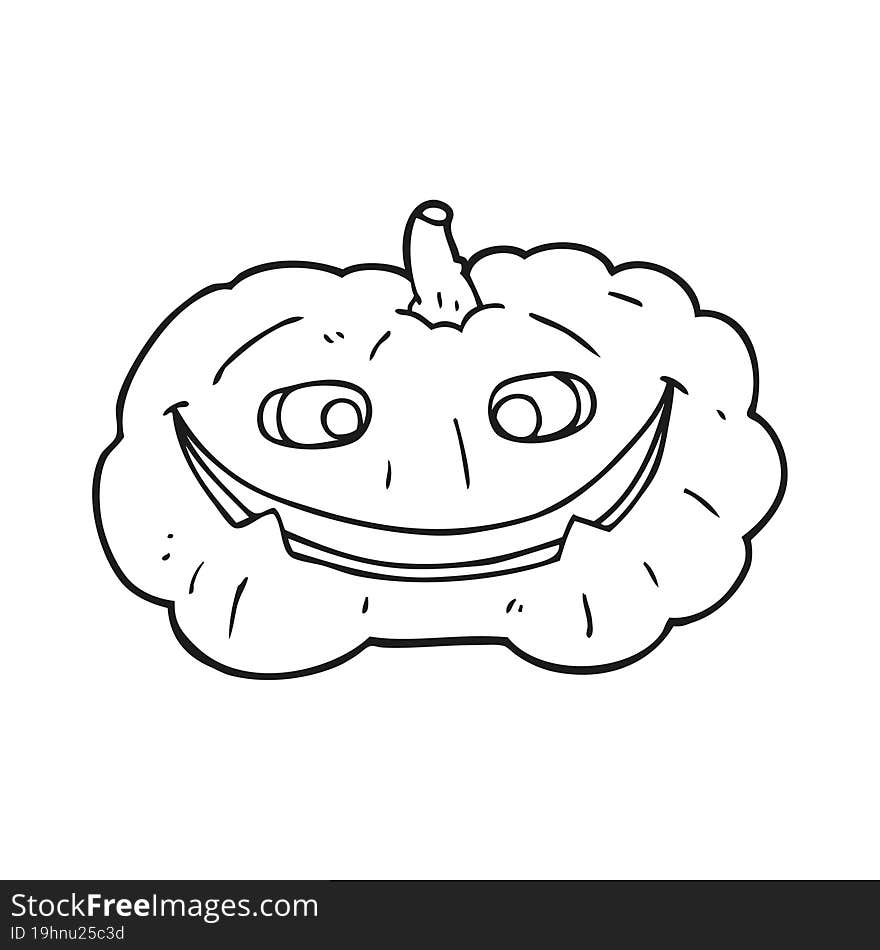 freehand drawn black and white cartoon pumpkin