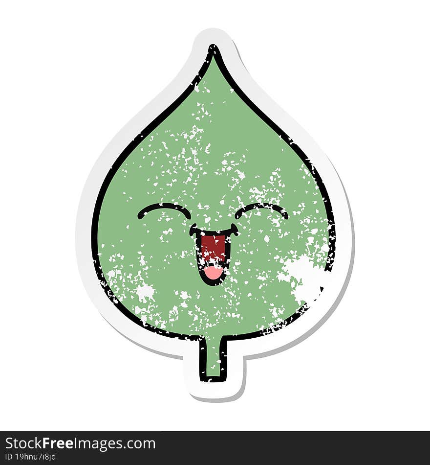 distressed sticker of a cute cartoon expressional leaf