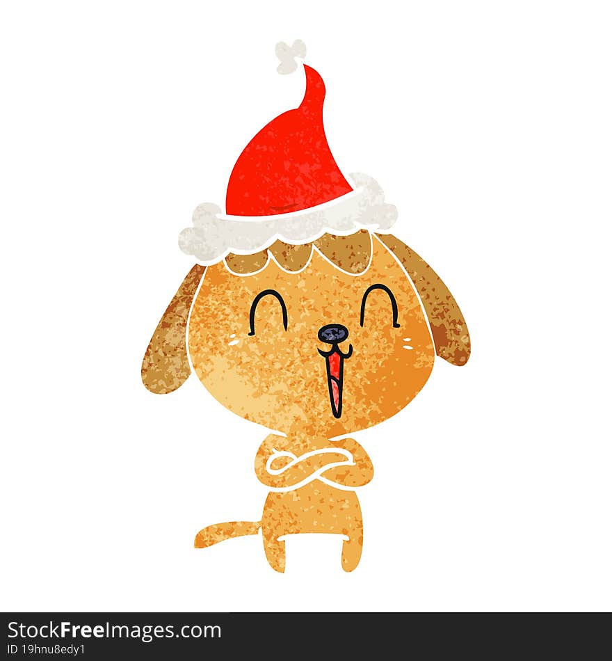 cute hand drawn retro cartoon of a dog wearing santa hat. cute hand drawn retro cartoon of a dog wearing santa hat