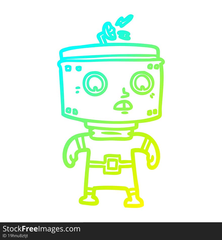 cold gradient line drawing of a cartoon robot